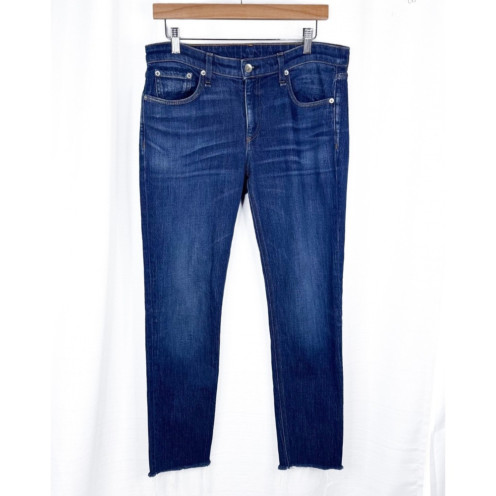 Rag & Bone Dre Jeans 28 Magnus Low Rise Slim Boyfriend Raw Hem Blue Denim EUC